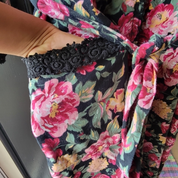 Vintage Robe Floral Print Victoria's Secret Cotton Belt P/S Long Wrap Pockets - Picture 4 of 16
